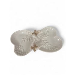 Piatto cuore doppio in porcellana bianca con farfalle 20x10 cm