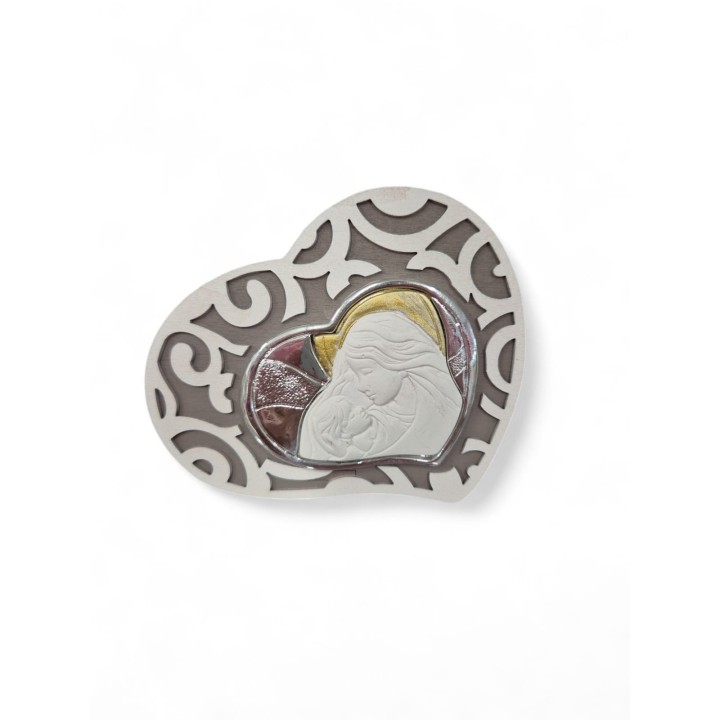 Sacra famiglia in legno con placca argento 15 cm tortora |…