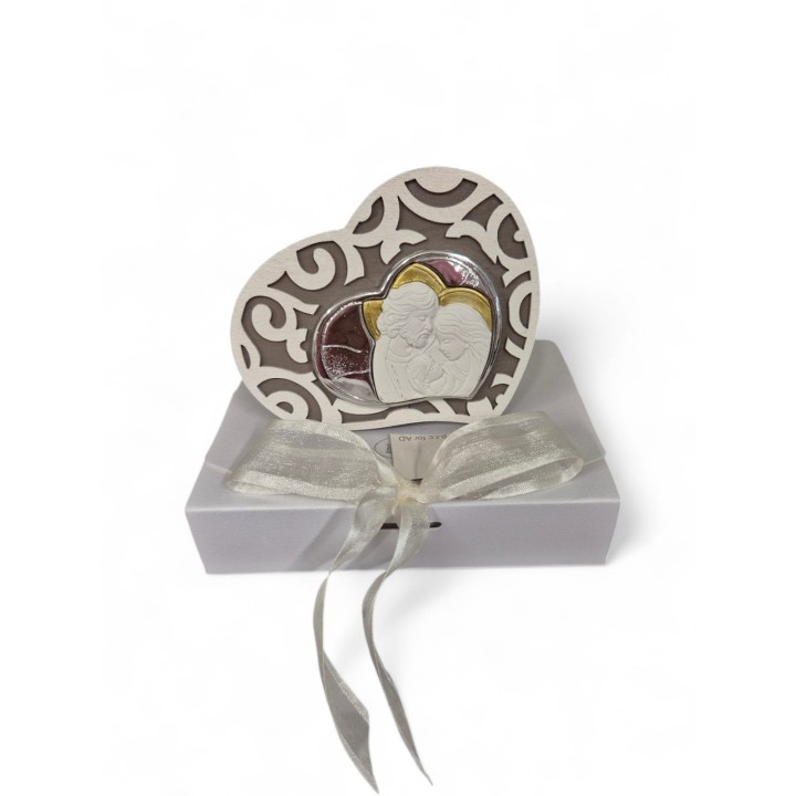 Sacra famiglia in legno con placca argento 15 cm tortora |…