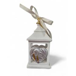 Lanterna resina a led 5x9 cm placca cuore sacra famiglia