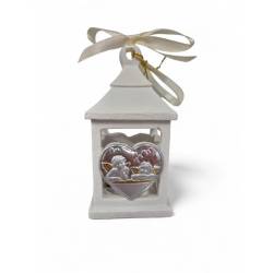 Lanterna Heart a led in resina 5x5xh9 cm  placca cuore puttini