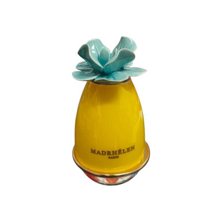 Porta candela giallo con fiore azzurro 15x8,5 cm | CarinCasa