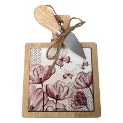 Tagliere ceramica legno farfalla e fiori Fantin 17x12 cm