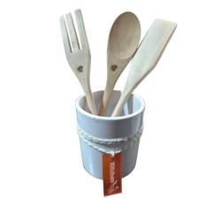 Set utensili regali di cuore porcellana e legno 8x20 cm