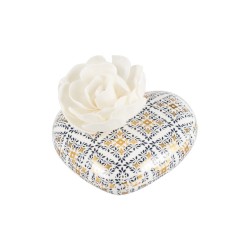 Cuore profumatore porcellana con decalco maioliche con box 11,5x12xH7,5 cm