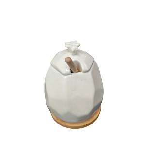 Porta miele porcellana con cucchiainoe base bamboo