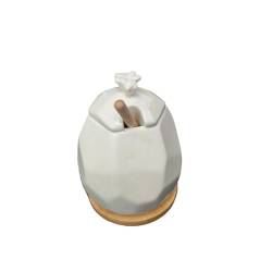 Porta miele porcellana con cucchiainoe base bamboo