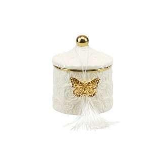 Scatola porcellana bianca candela con farfalla oro harmony…