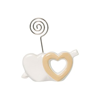 Clip portafoto doppio cuore bianco & tortora