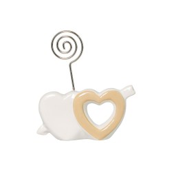 Clip portafoto doppio cuore bianco & tortora