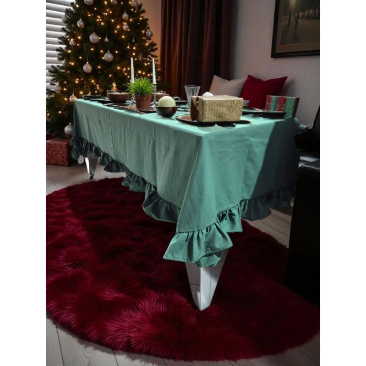 Tovaglia Volant verde bosco Panama 100% Cotone made in italy 160x260 cm  bordo H10 cm 2 colori assortiti