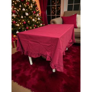 Tovaglia Volant verde bosco Panama 100% Cotone made in italy 160x260 cm  bordo H10 cm 2 colori assortiti