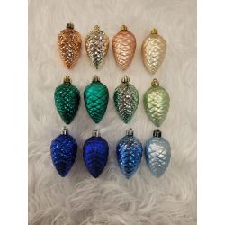 Set 4 addobbi Pigna di Natale  Ass. 2 texture 6 colori ass 4x7,5 cm