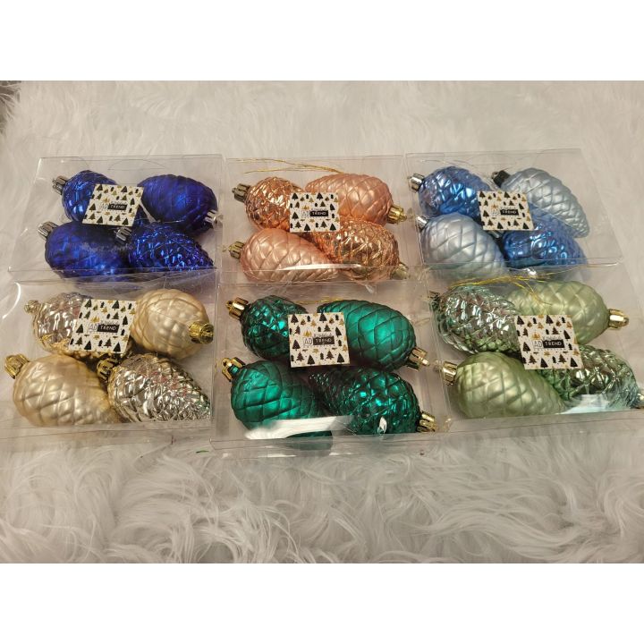 Set 4 addobbi Pigna di Natale  Ass. 2 texture 6 colori ass 4x7,5 cm