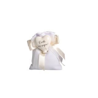 Magnete palloncino cuore porcellana bianco con 2 frasi e laccetto