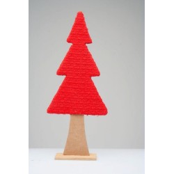 Albero di Natale da appoggio in legno e lana rossa