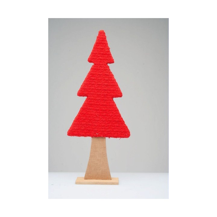 Albero di Natale da appoggio in legno e lana rossa