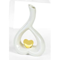 Vaso Cuore in Porcellana Bianca con Cuore Dorato e Confezione Regalo