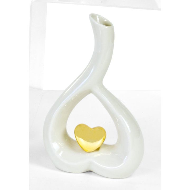 Vaso Cuore in Porcellana Bianca con Cuore Dorato | Carin Casa