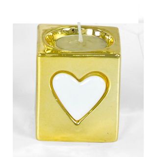 Portacandela Porcellana Oro con Cuore Bianco | Carin Casa