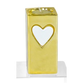 Portacandela Alto Porcellana Oro con Cuore Bianco | Carin Casa