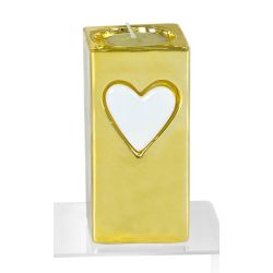 Portacandela Alto in Porcellana Oro con Cuore Bianco