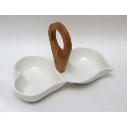 Piatto Due Cuori in Porcellana con Manico in Bamboo e Gift Box