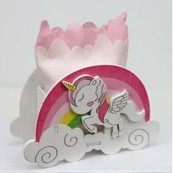 Unicorno Arcobaleno in Legno con Sacchetto Rosa