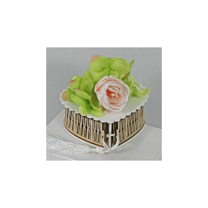 Scatola Cuore Legno Bicolore con Fiori Cipria | Carin Casa