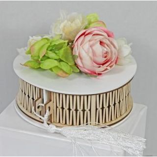 Scatola Tonda Legno con Fiori Fucsia 12 cm | Carin Casa