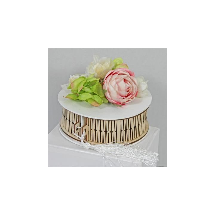 Scatola Tonda Legno con Fiori Fucsia 12 cm | Carin Casa