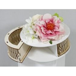 Scatola Tonda in Legno Bicolore con Fiori Fucsia 15 cm