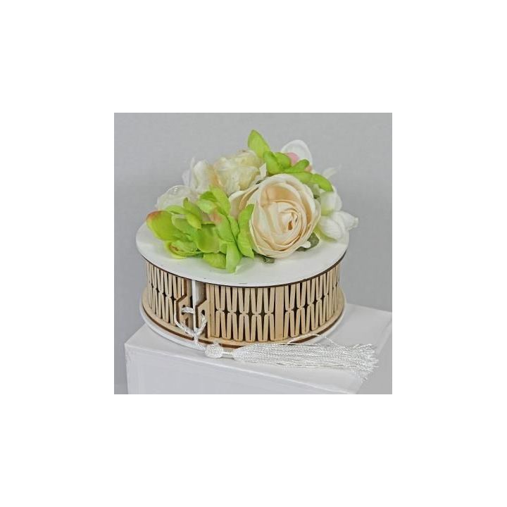 Scatola Tonda Legno con Fiori Panna 12 cm | Carin Casa