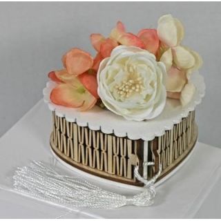 Scatola Cuore Legno Bicolore Fiori Cream | Carin Casa