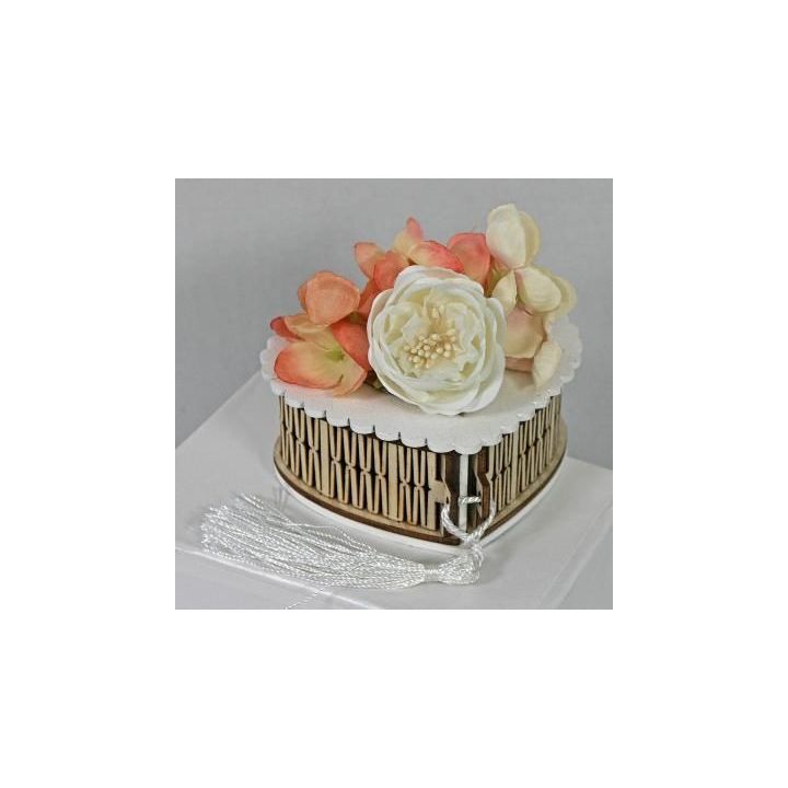 Scatola Cuore Legno Bicolore Fiori Cream | Carin Casa