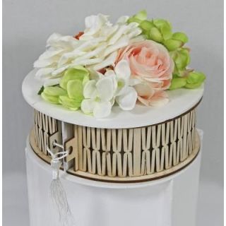 Scatola Tonda Legno Bicolore Fiori Cream | Carin Casa