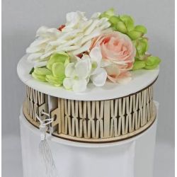 Scatola Tonda in Legno Bicolore con Fiori Cream