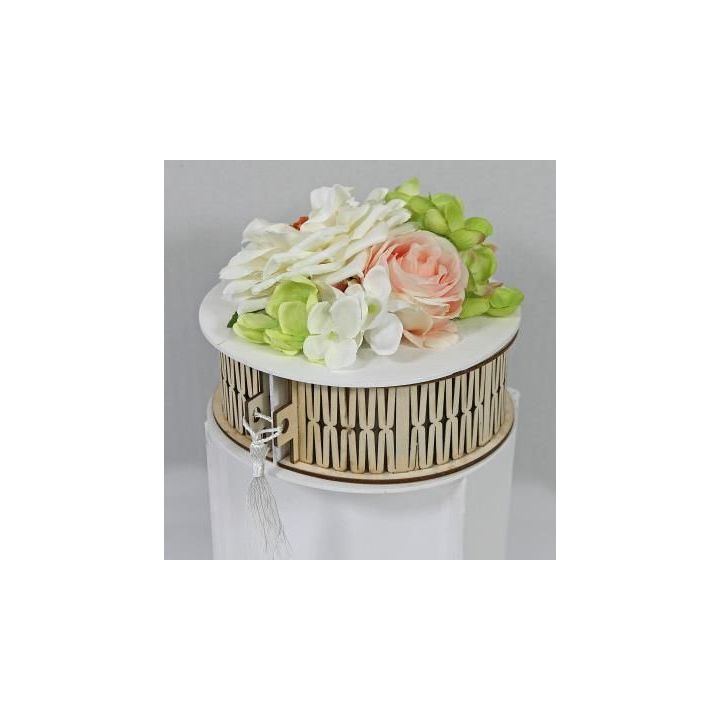 Scatola Tonda Legno Bicolore Fiori Cream | Carin Casa