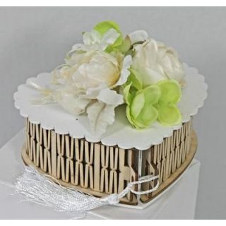 Scatola Cuore Legno Bicolore Fiori Cream 9,5x13 | Carin Casa