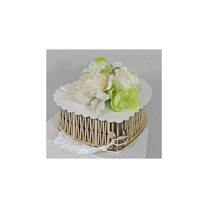 Scatola Cuore Legno Bicolore Fiori Cream 9,5x13 | Carin Casa