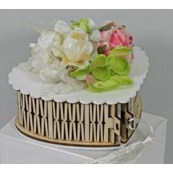 Scatola Cuore in Legno Bicolore con Fiori Fucsia