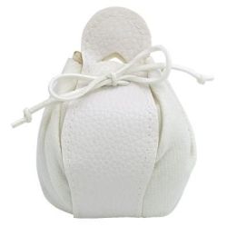 Sacchetto in Tessuto e Pelle con Cotone Bianco 8 x 10 cm