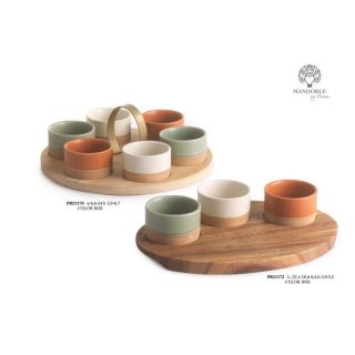 Set antipasto 6 ciotole su vassoio rotondo in legno 24 cm