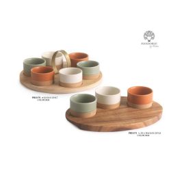 Set antipasto 6 ciotole su vassoio rotondo in legno 24 cm