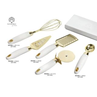 Rotella tagliapizza con manico bianco e lama dorata 21 cm