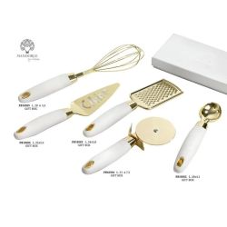 Rotella tagliapizza con manico bianco e lama dorata 21 cm