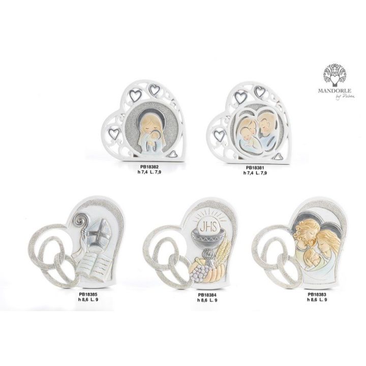 Cuore Sacra Famiglia in resina 7,4 cm