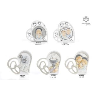 Cuore Sacra Famiglia con fedi in resina 8,6 cm