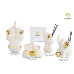 Diffondiprofumo elefante con cuori oro e luce in porcellana 14,4 cm