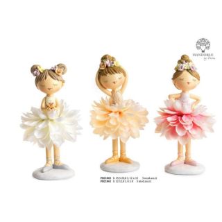 Ballerina con vestito a fiore in resina e stoffa 20,6 cm, 3 modelli as